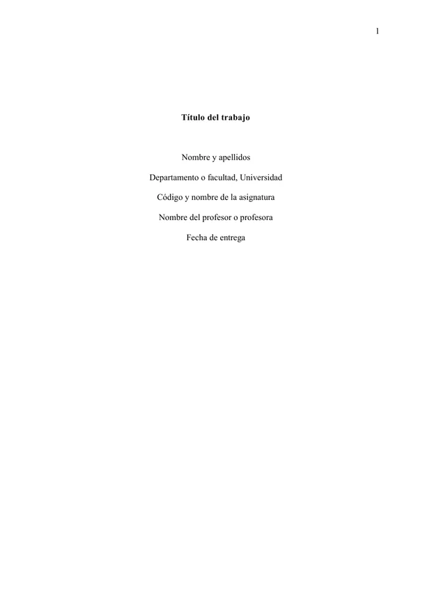Portada real de la plantilla APA 7 para estudiantes con título y datos académicos centrados
